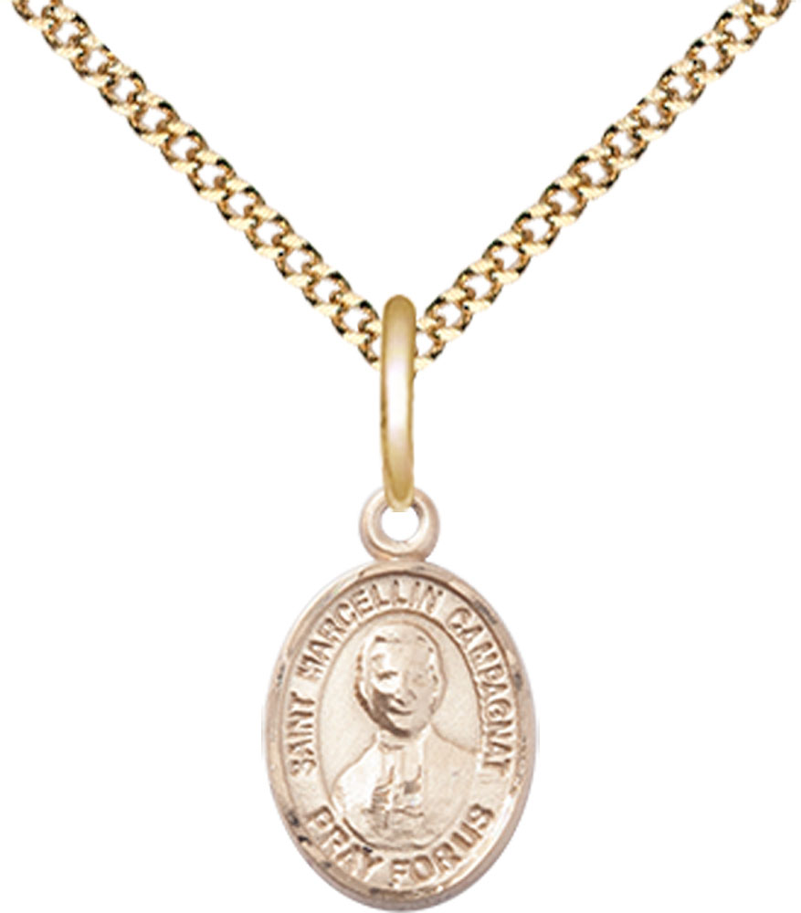 14kt Gold Filled Saint Marcellin Champagnat Pendant on a 18 inch Gold Plate Light Curb chain