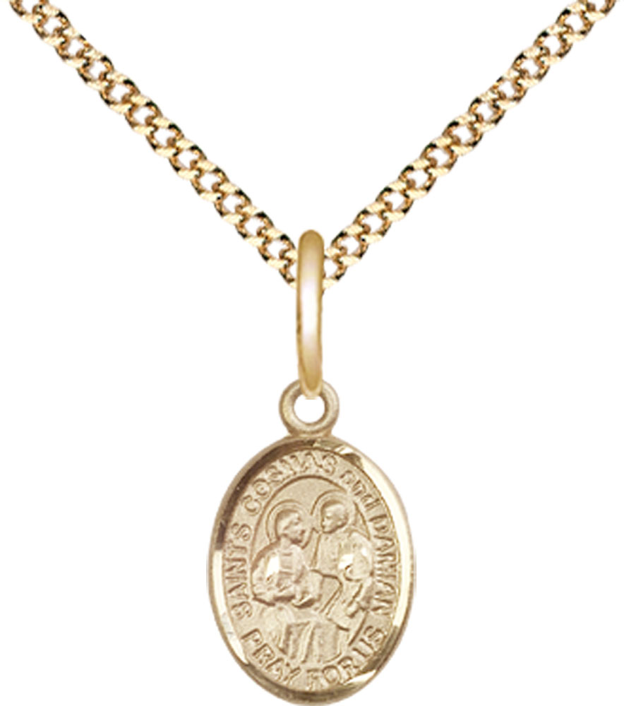 14kt Gold Filled Saints Cosmas &amp; Damian Pendant on a 18 inch Gold Plate Light Curb chain