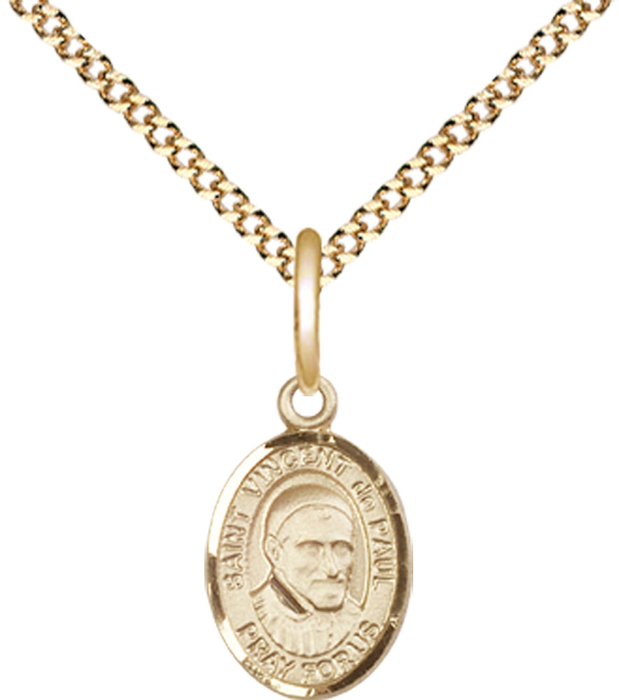 14kt Gold Filled Saint Vincent de Paul Pendant on a 18 inch Gold Plate Light Curb chain