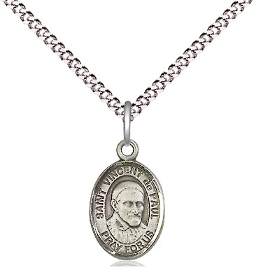 Sterling Silver Saint Vincent de Paul Pendant on a 18 inch Light Rhodium Light Curb chain