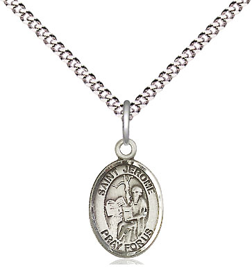 Sterling Silver Saint Jerome Pendant on a 18 inch Light Rhodium Light Curb chain