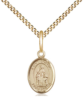 14kt Gold Filled Saint Sophia Pendant on a 18 inch Gold Plate Light Curb chain