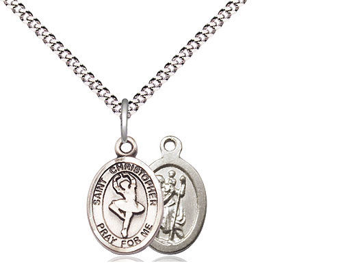 Sterling Silver Saint Christopher Dance Pendant on a 18 inch Light Rhodium Light Curb chain