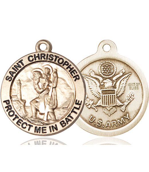 14kt Gold Saint Christopher Army Medal