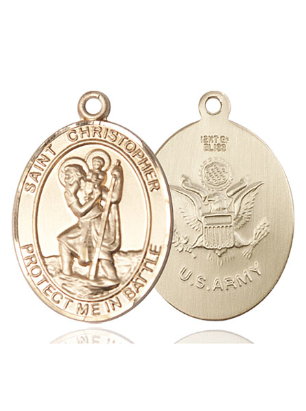 14kt Gold Saint Christopher Army Medal