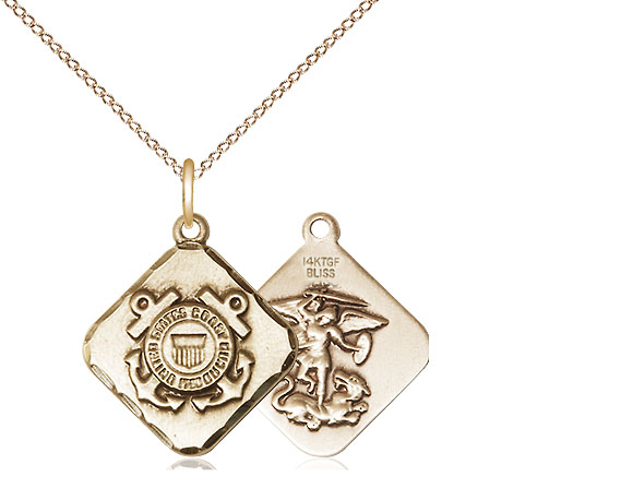 14kt Gold Filled Coast Guard Diamond Pendant on a 18 inch Gold Filled Light Curb chain