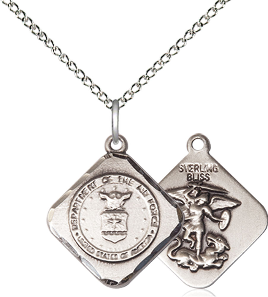 Sterling Silver Air Force Diamond Pendant on a 18 inch Sterling Silver Light Curb chain