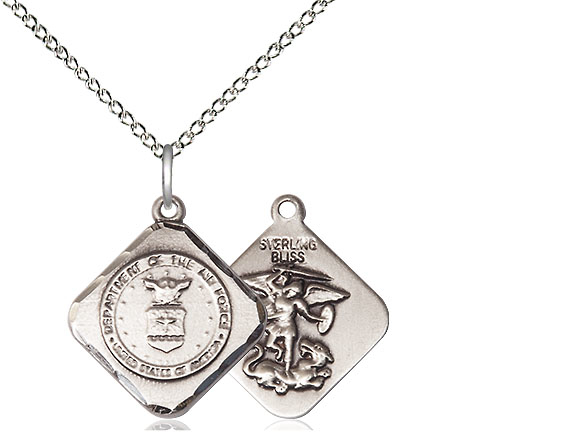 Sterling Silver Air Force Diamond Pendant on a 18 inch Sterling Silver Light Curb chain