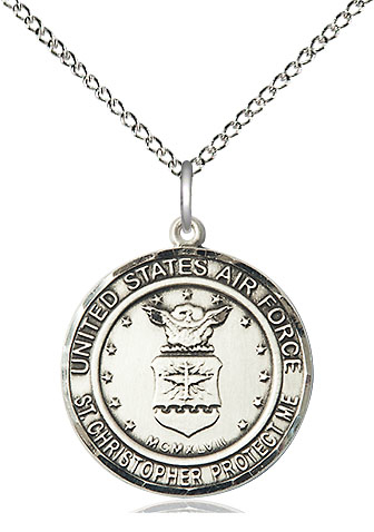 Sterling Silver Air Force St Christopher Pendant on a 18 inch Sterling Silver Light Curb chain