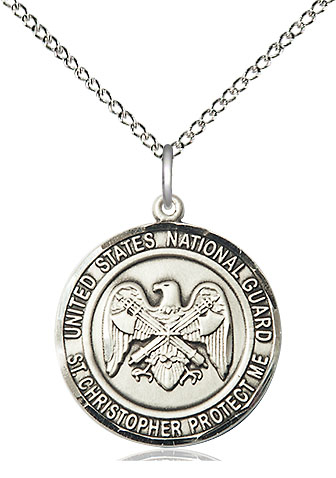 Sterling Silver National Guard St Christopher Pendant on a 18 inch Sterling Silver Light Curb chain