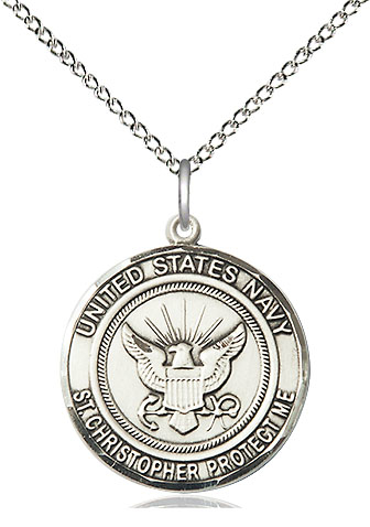 Sterling Silver Navy St Christopher Pendant on a 18 inch Sterling Silver Light Curb chain