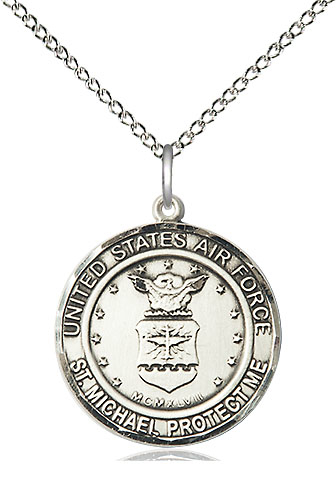 Sterling Silver Air Force St Michael Pendant on a 18 inch Sterling Silver Light Curb chain