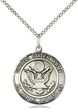 Sterling Silver Army St Michael Pendant on a 18 inch Sterling Silver Light Curb chain