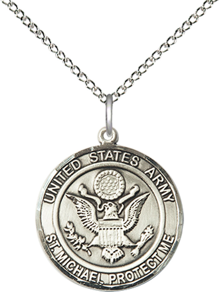 Sterling Silver Army St Michael Pendant on a 18 inch Sterling Silver Light Curb chain
