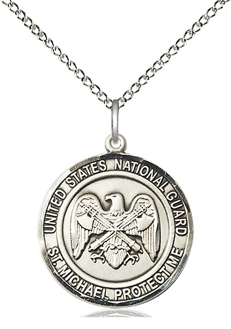 Sterling Silver National Guard St Michael Pendant on a 18 inch Sterling Silver Light Curb chain