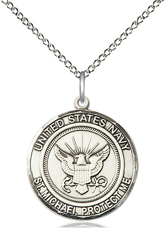 Sterling Silver Navy St Michael Pendant on a 18 inch Sterling Silver Light Curb chain