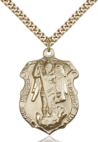 14kt Gold Filled Saint Michael Coast Guard Pendant on a 24 inch Gold Plate Heavy Curb chain