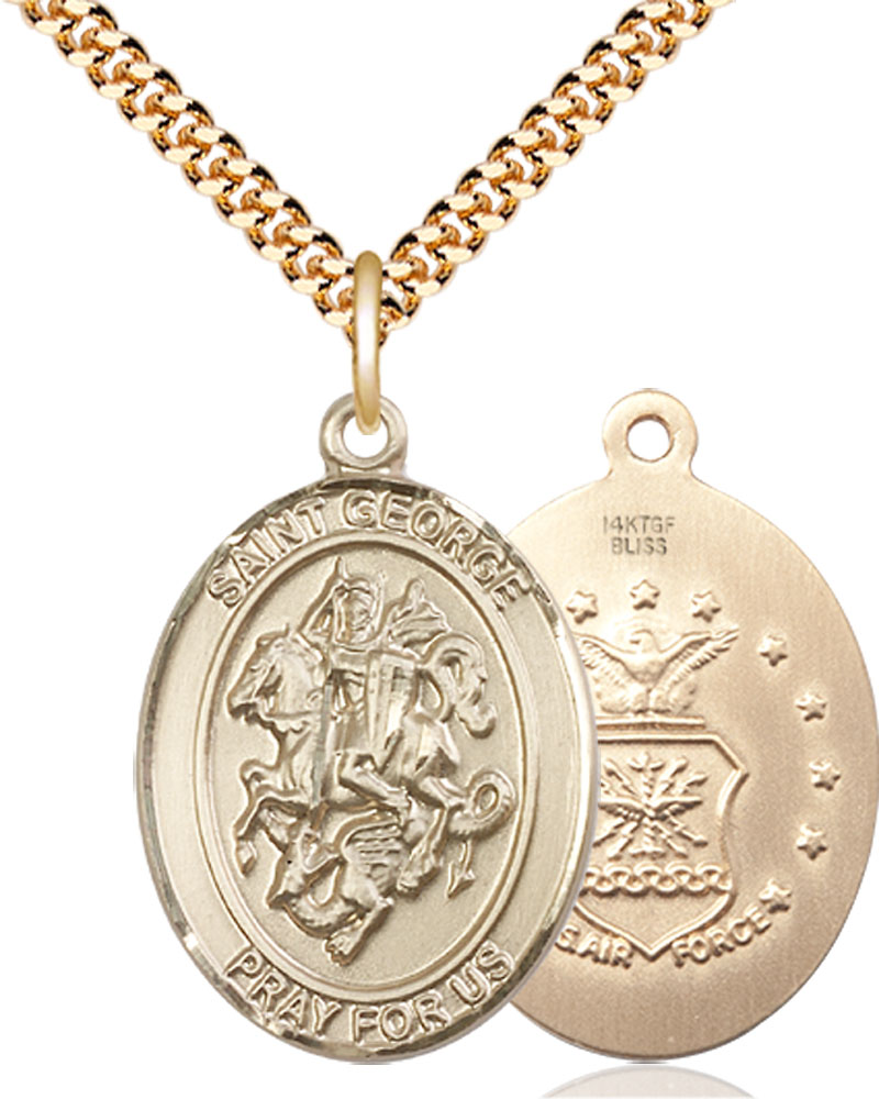 14kt Gold Filled Saint George Air Force Pendant on a 24 inch Gold Plate Heavy Curb chain