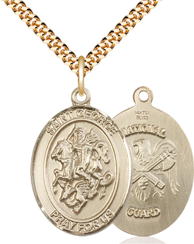 14kt Gold Filled Saint George National Guard Pendant on a 24 inch Gold Plate Heavy Curb chain