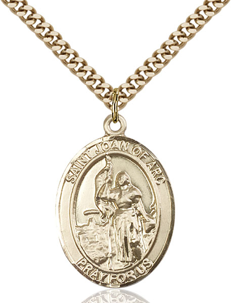 14kt Gold Filled Saint Joan of Arc National Guard Pendant on a 24 inch Gold Plate Heavy Curb chain