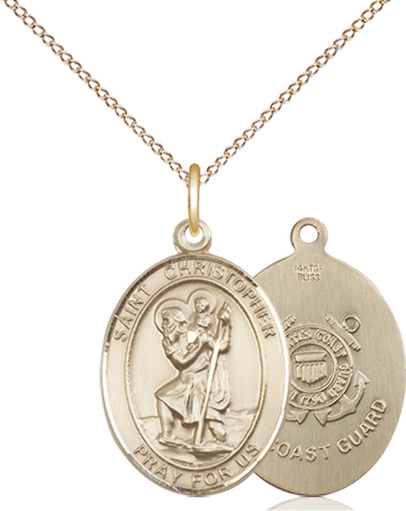 14kt Gold Filled Saint Christopher Coast Guard Pendant on a 18 inch Gold Filled Light Curb chain