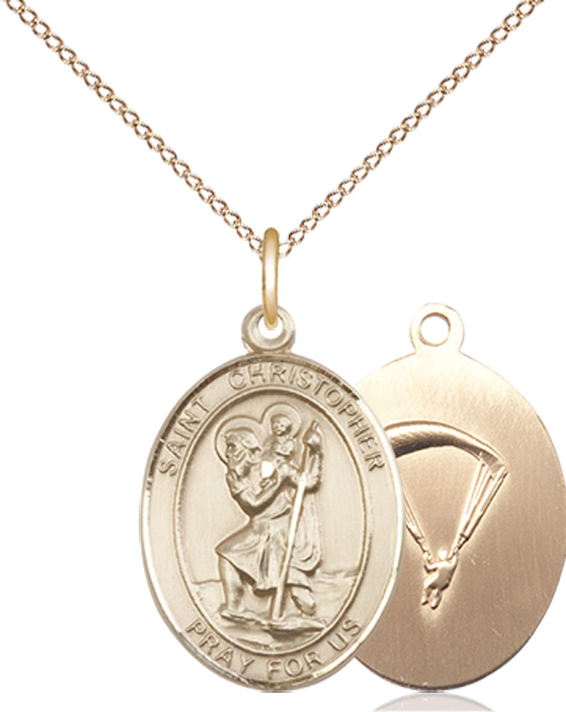 14kt Gold Filled Saint Christopher Paratrooper Pendant on a 18 inch Gold Filled Light Curb chain
