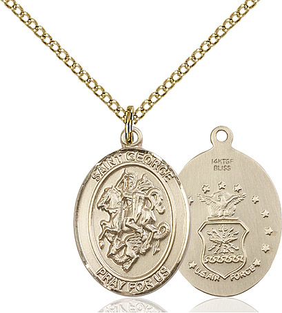 14kt Gold Filled Saint George Air Force Pendant on a 18 inch Gold Filled Light Curb chain