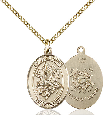 14kt Gold Filled Saint George Coast Guard Pendant on a 18 inch Gold Filled Light Curb chain