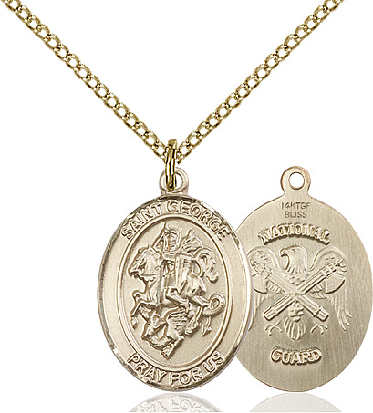 14kt Gold Filled Saint George National Guard Pendant on a 18 inch Gold Filled Light Curb chain