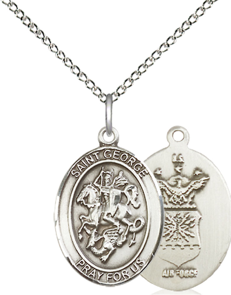 Sterling Silver Saint George Air Force Pendant on a 18 inch Sterling Silver Light Curb chain