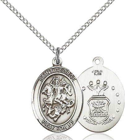 Sterling Silver Saint George Air Force Pendant on a 18 inch Sterling Silver Light Curb chain