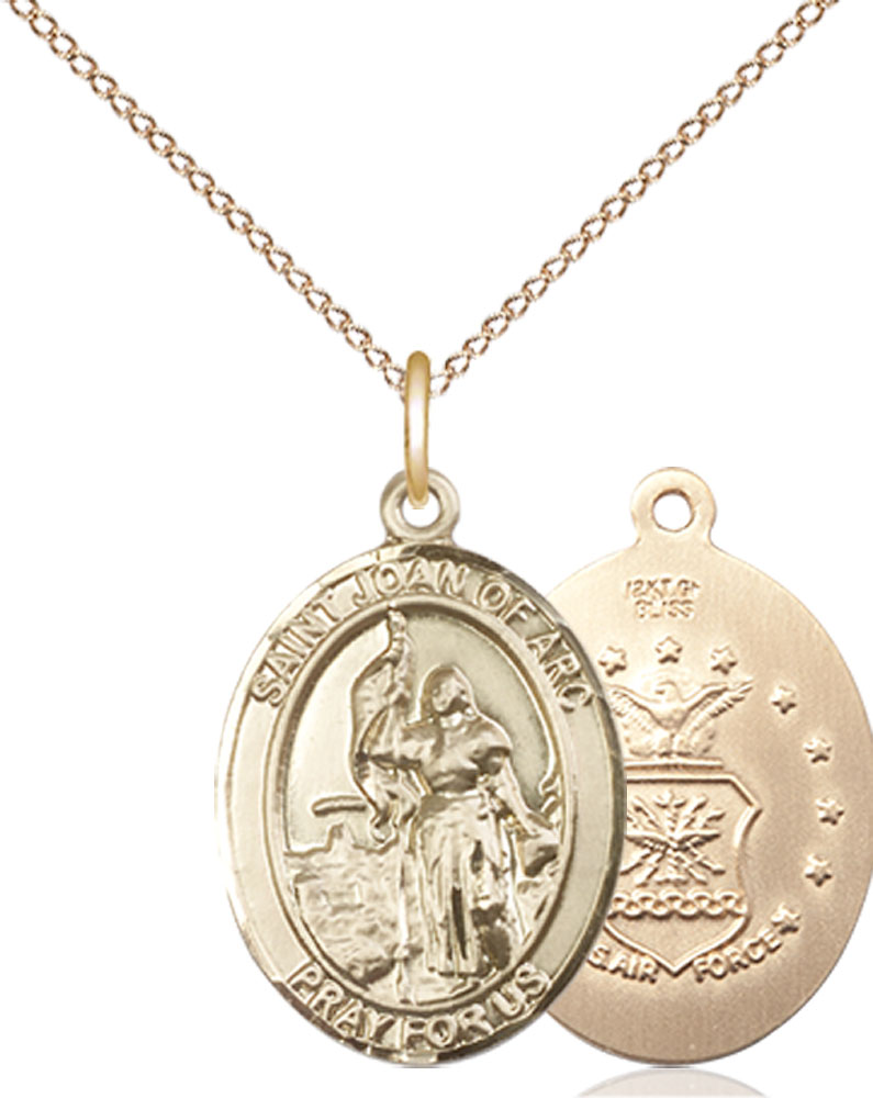 14kt Gold Filled Saint Joan of Arc Air Force Pendant on a 18 inch Gold Filled Light Curb chain