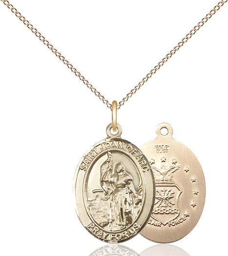 14kt Gold Filled Saint Joan of Arc Air Force Pendant on a 18 inch Gold Filled Light Curb chain