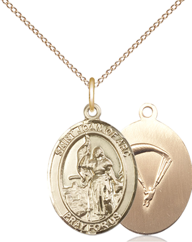 14kt Gold Filled Saint Joan of Arc Paratrooper Pendant on a 18 inch Gold Filled Light Curb chain