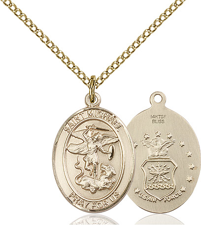 14kt Gold Filled Saint Michael Air Force Pendant on a 18 inch Gold Filled Light Curb chain