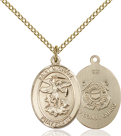 14kt Gold Filled Saint Michael Coast Guard Pendant on a 18 inch Gold Filled Light Curb chain