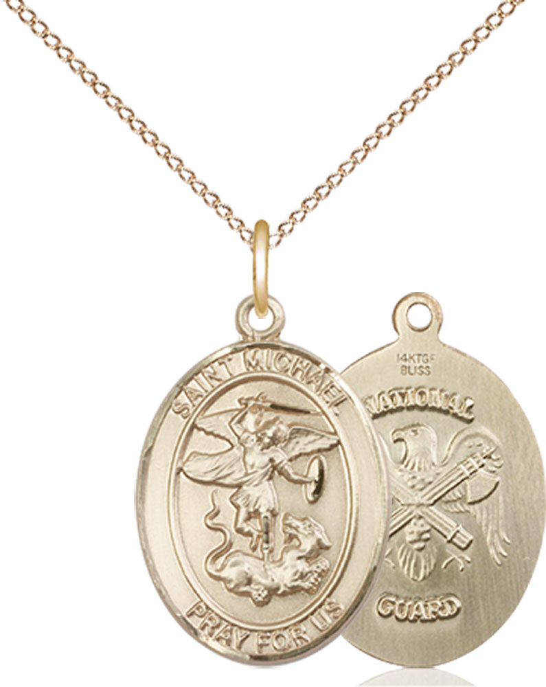 14kt Gold Filled Saint Michael National Guard Pendant on a 18 inch Gold Filled Light Curb chain
