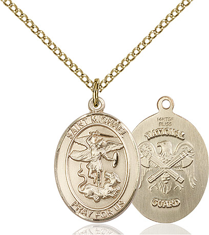 14kt Gold Filled Saint Michael National Guard Pendant on a 18 inch Gold Filled Light Curb chain