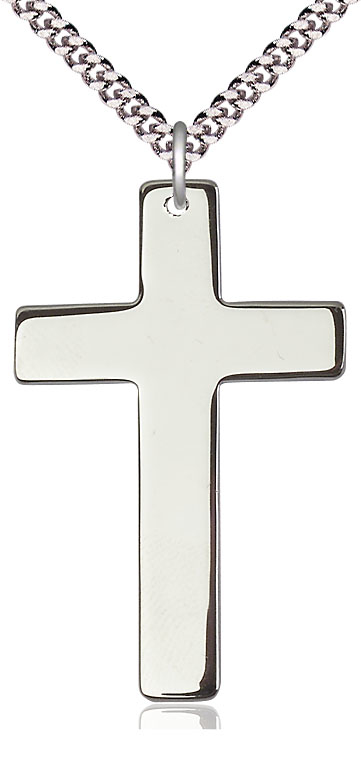 Sterling Silver Cross Pendant on a 24 inch Light Rhodium Heavy Curb chain