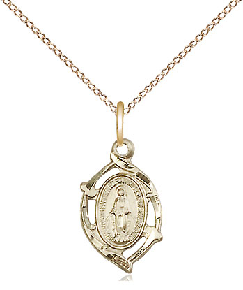 14kt Gold Filled Miraculous Pendant on a 18 inch Gold Filled Light Curb chain