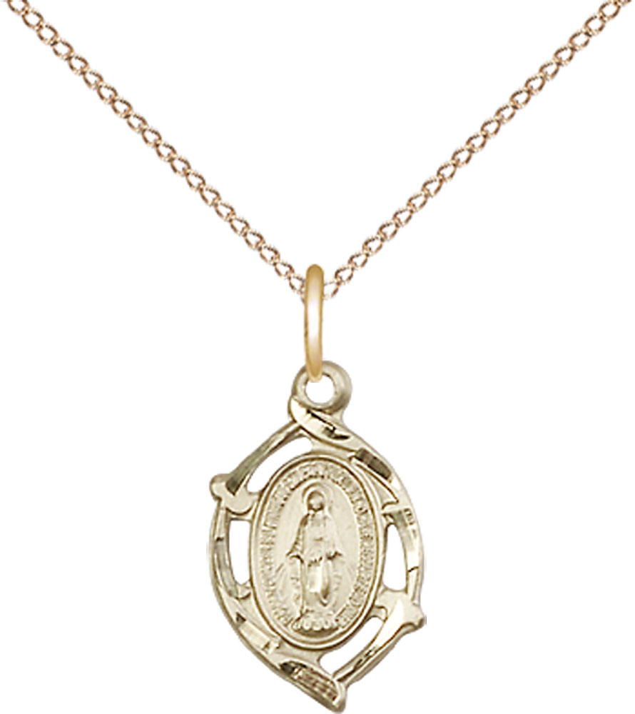 14kt Gold Filled Miraculous Pendant on a 18 inch Gold Filled Light Curb chain