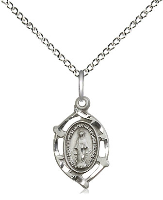 Sterling Silver Miraculous Pendant on a 18 inch Sterling Silver Light Curb chain