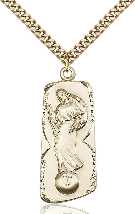 14kt Gold Filled Our Lady of Mental Peace Pendant on a 24 inch Gold Plate Heavy Curb chain