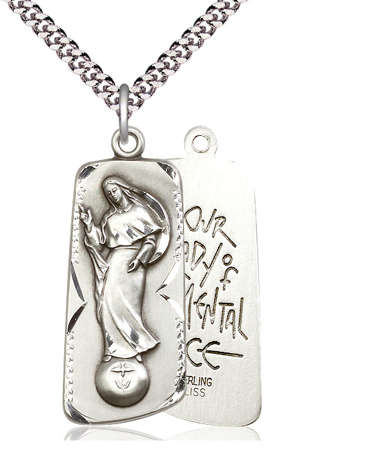 Sterling Silver Our Lady of Mental Peace Pendant on a 24 inch Light Rhodium Heavy Curb chain