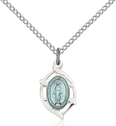 Sterling Silver Miraculous Pendant on a 18 inch Sterling Silver Light Curb chain