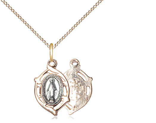 Gold Plate Sterling Silver Miraculous Pendant on a 18 inch Gold Filled Light Curb chain