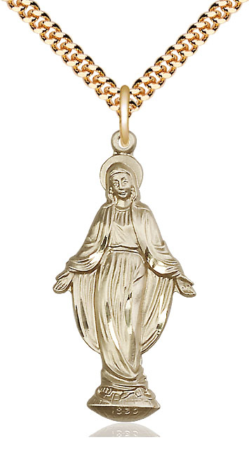 14kt Gold Filled Miraculous Pendant on a 24 inch Gold Plate Heavy Curb chain