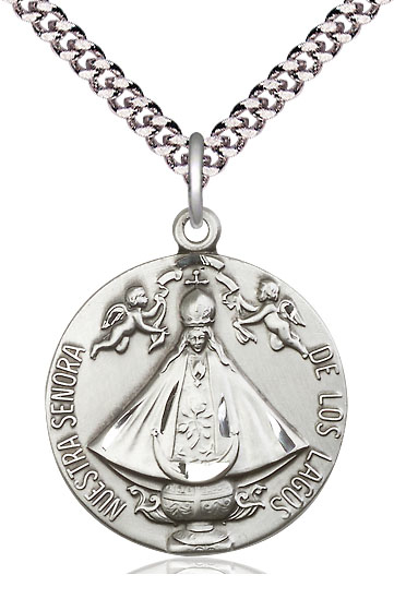 Sterling Silver Senora de Los Lagos Pendant on a 24 inch Light Rhodium Heavy Curb chain