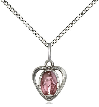 Sterling Silver Miraculous Heart w/Epoxy Pendant on a 18 inch Sterling Silver Light Curb chain