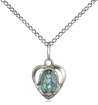 Sterling Silver Miraculous Heart w/Epoxy Pendant on a 18 inch Sterling Silver Light Curb chain